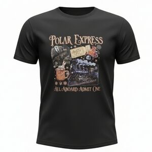 Polar Express Black T-Shirt Train Santa Size Small Gildan